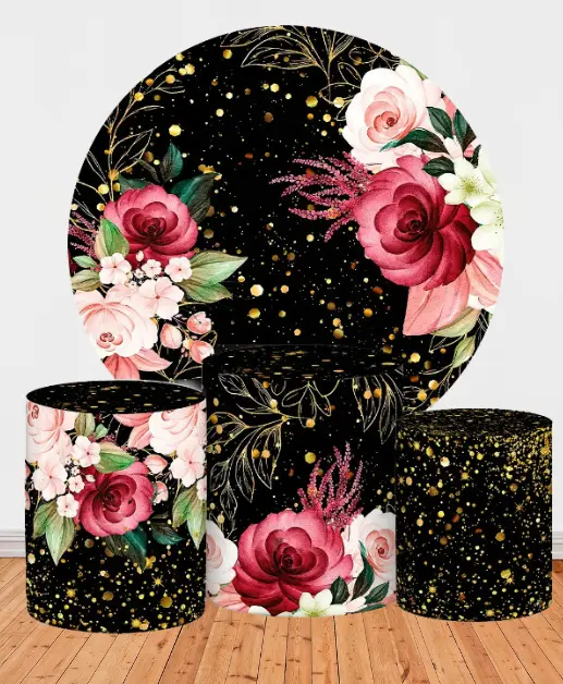 Decoração Adulto Feminina Preto com Floral Rosa