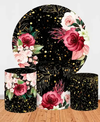 Decoração Adulto Feminina Preto com Floral Rosa